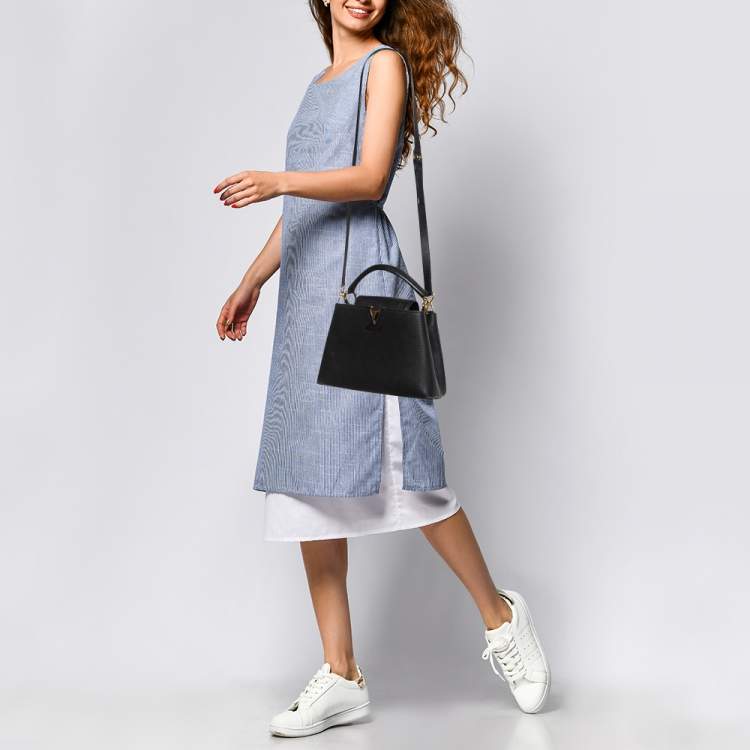 Pre Owned Louis Vuitton Black Leather Capucines BB Bag