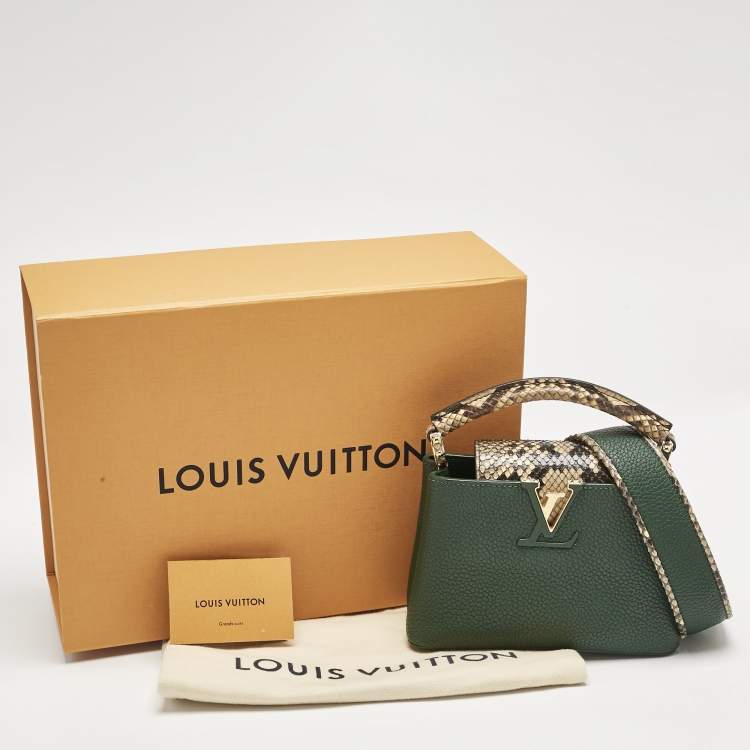 Pre Owned Louis Vuitton Green/Beige Leather and Python Capucines Mini Bag