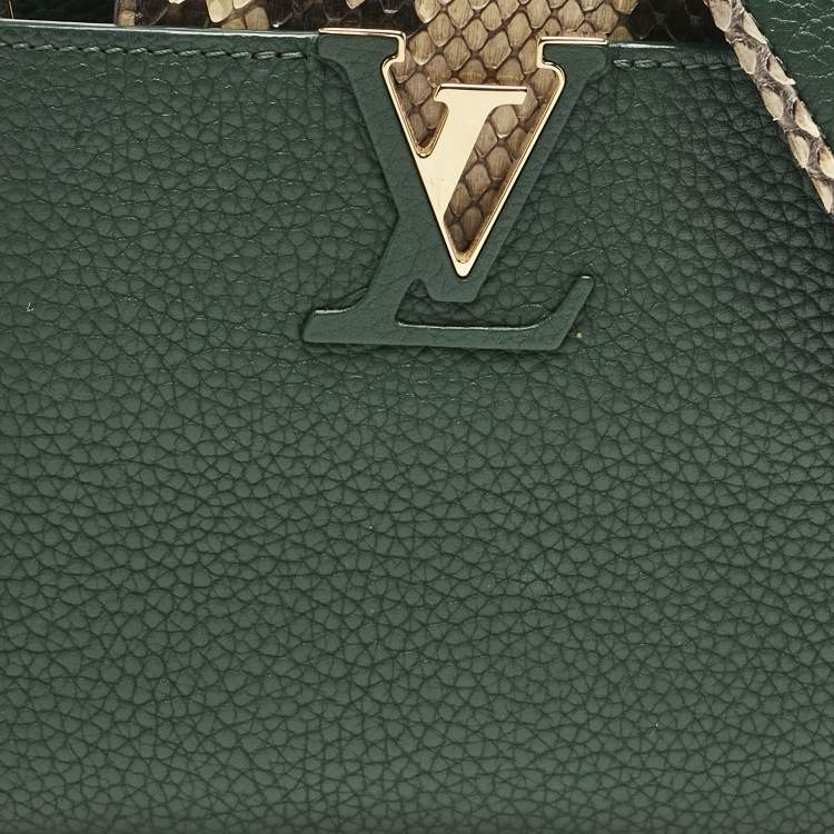 Pre Owned Louis Vuitton Green/Beige Leather and Python Capucines Mini Bag