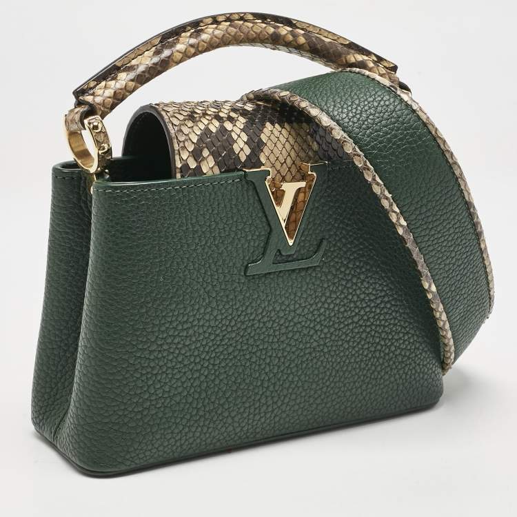 Pre Owned Louis Vuitton Green/Beige Leather and Python Capucines Mini Bag