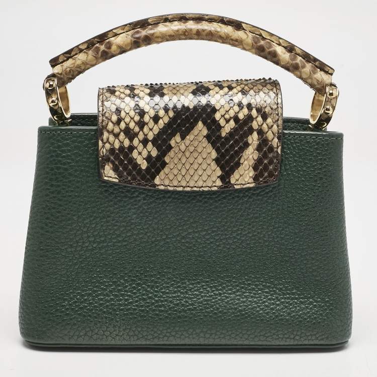 Pre Owned Louis Vuitton Green/Beige Leather and Python Capucines Mini Bag