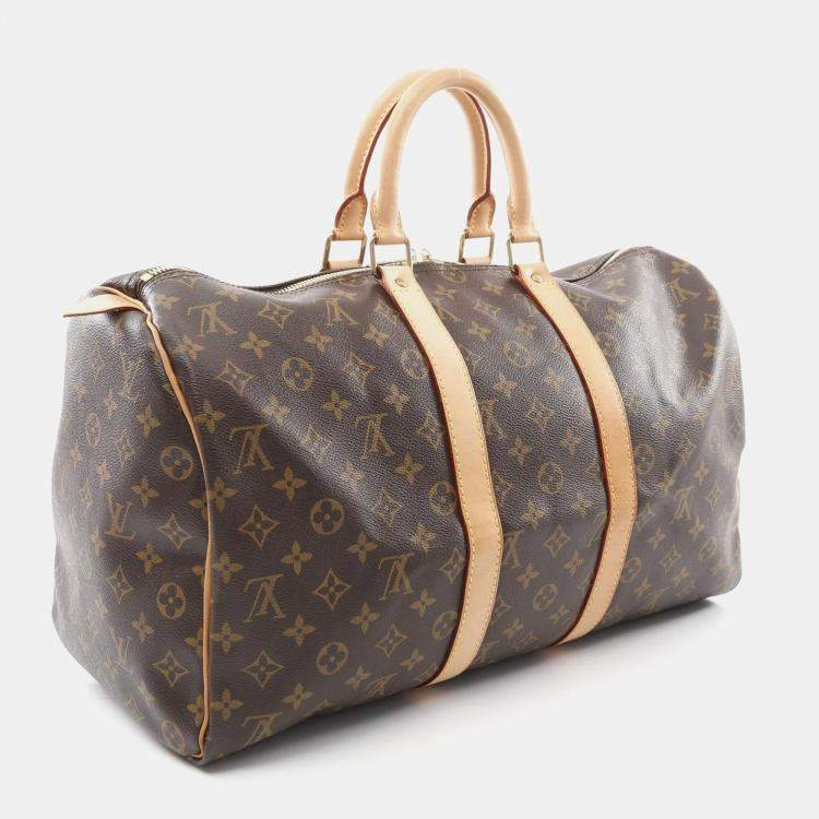Pre Owned Louis Vuitton Brown Monogram Leather Keepall 45 Travel Bag