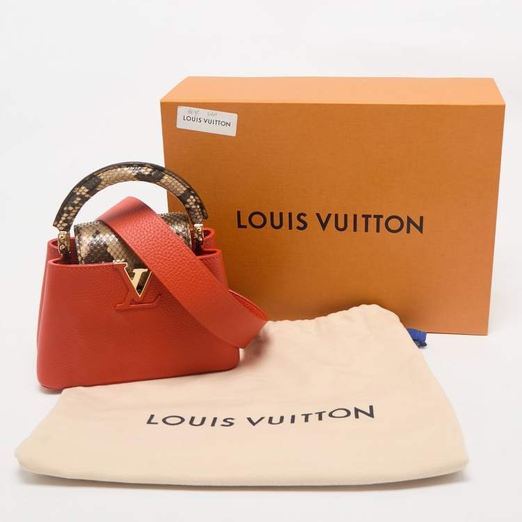 Pre Owned Louis Vuitton Orange/Beige Taurillon Leather and Python Mini Capucines Bag