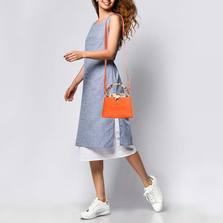 Pre Owned Louis Vuitton Orange/Beige Taurillon Leather and Python Mini Capucines Bag