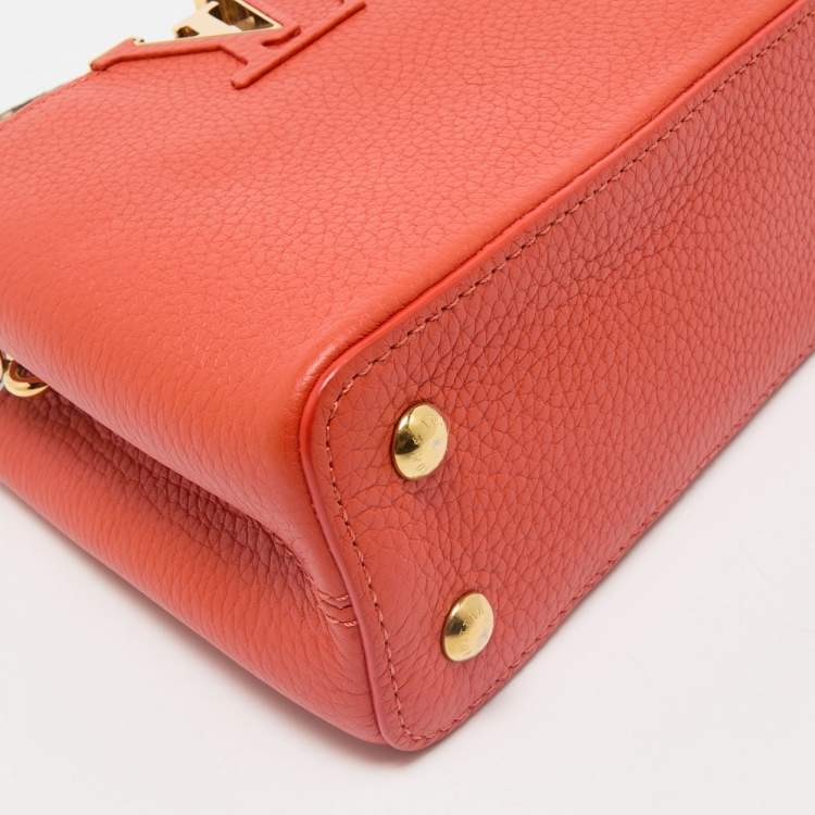 Pre Owned Louis Vuitton Orange/Beige Taurillon Leather and Python Mini Capucines Bag