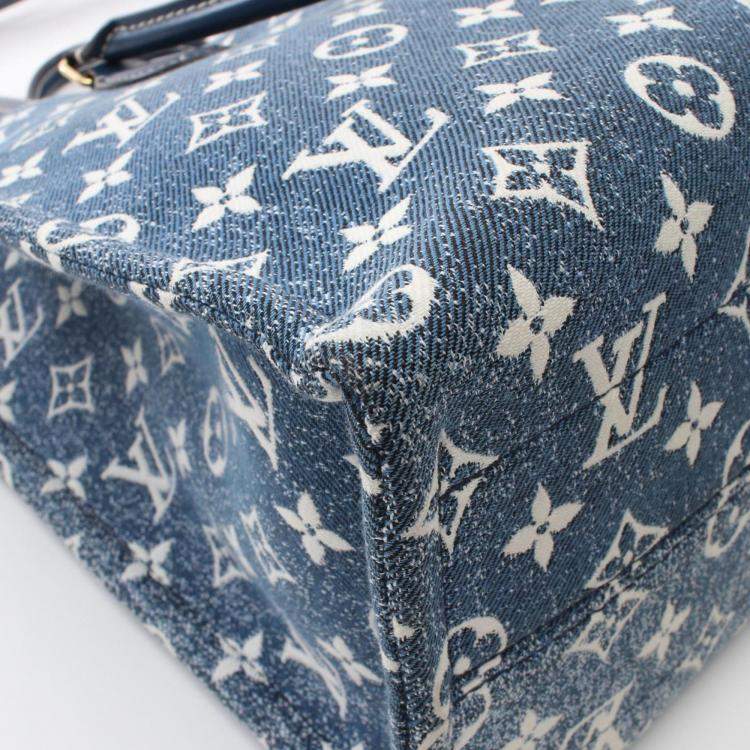 Pre Owned Louis Vuitton Blue/Navy Monogram Denim OnTheGo MM Tote Bag