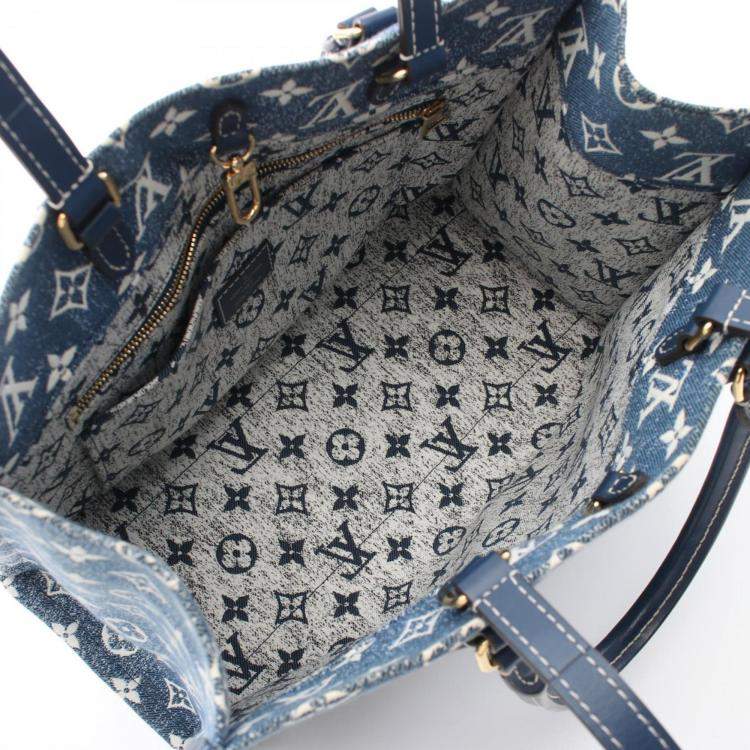 Pre Owned Louis Vuitton Blue/Navy Monogram Denim OnTheGo MM Tote Bag