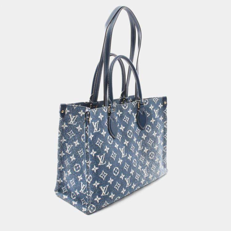 Pre Owned Louis Vuitton Blue/Navy Monogram Denim OnTheGo MM Tote Bag
