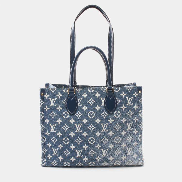 Pre Owned Louis Vuitton Blue/Navy Monogram Denim OnTheGo MM Tote Bag