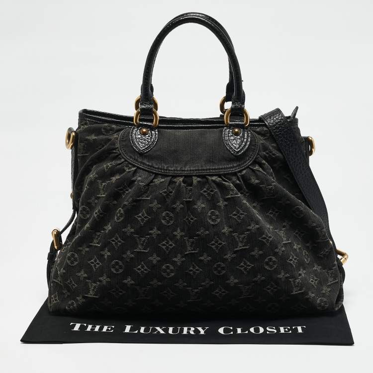 Pre Owned Louis Vuitton Black Monogram Denim Neo Cabby MM Bag