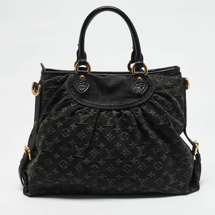 Pre Owned Louis Vuitton Black Monogram Denim Neo Cabby MM Bag
