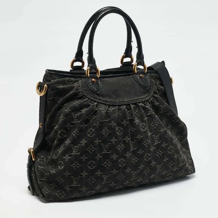 Pre Owned Louis Vuitton Black Monogram Denim Neo Cabby MM Bag