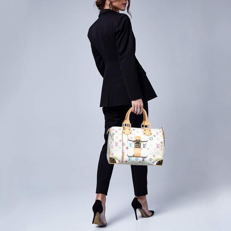 Pre Owned Louis Vuitton White Monogram Multicolore Canvas Speedy 30 Bag