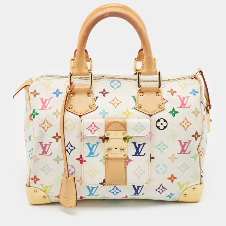 Pre Owned Louis Vuitton White Monogram Multicolore Canvas Speedy 30 Bag