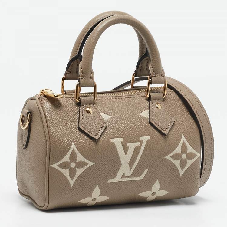 Pre Owned Louis Vuitton Tourterelle Gray/Cream Monogram Empreinte Leather Nano Speedy Bag