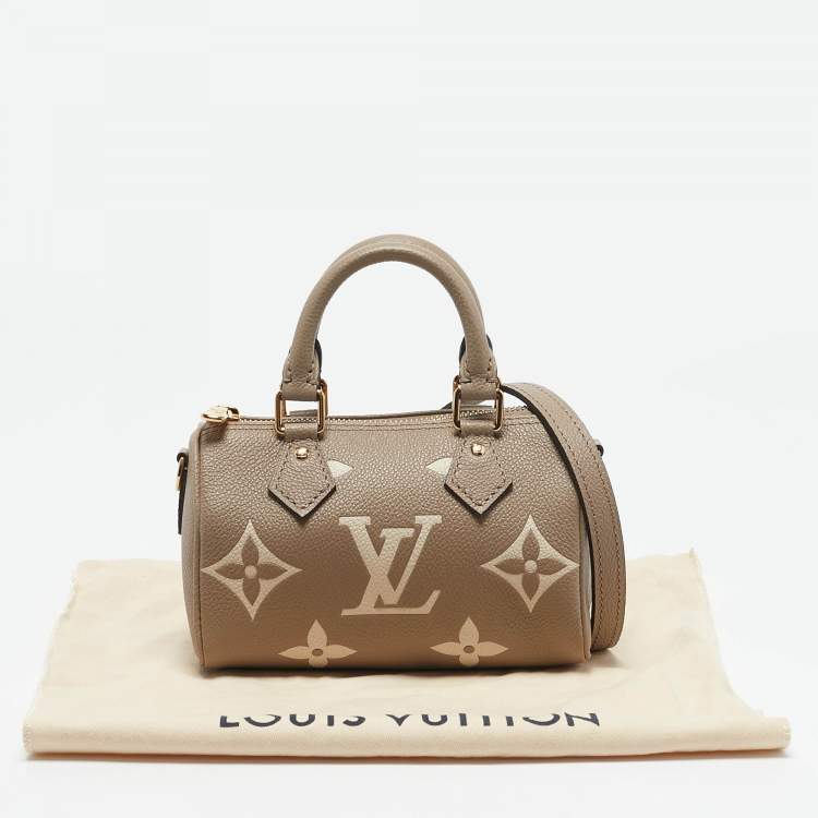 Pre Owned Louis Vuitton Tourterelle Gray/Cream Monogram Empreinte Leather Nano Speedy Bag
