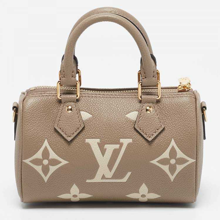 Pre Owned Louis Vuitton Tourterelle Gray/Cream Monogram Empreinte Leather Nano Speedy Bag
