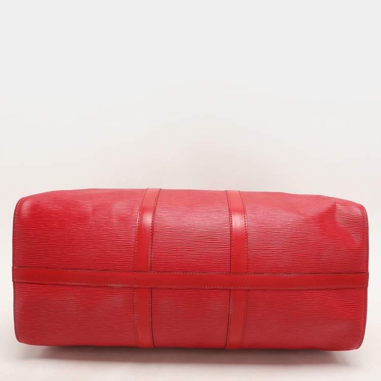 Pre Owned Louis Vuitton Red Epi Leather Keepall 50 Bag