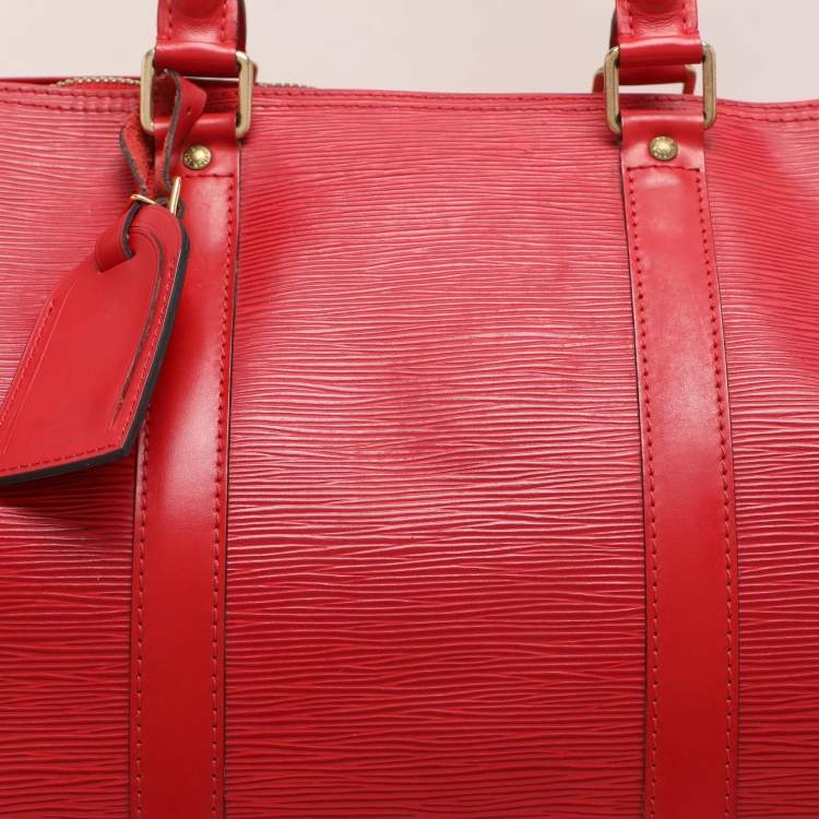 Pre Owned Louis Vuitton Red Epi Leather Keepall 50 Bag