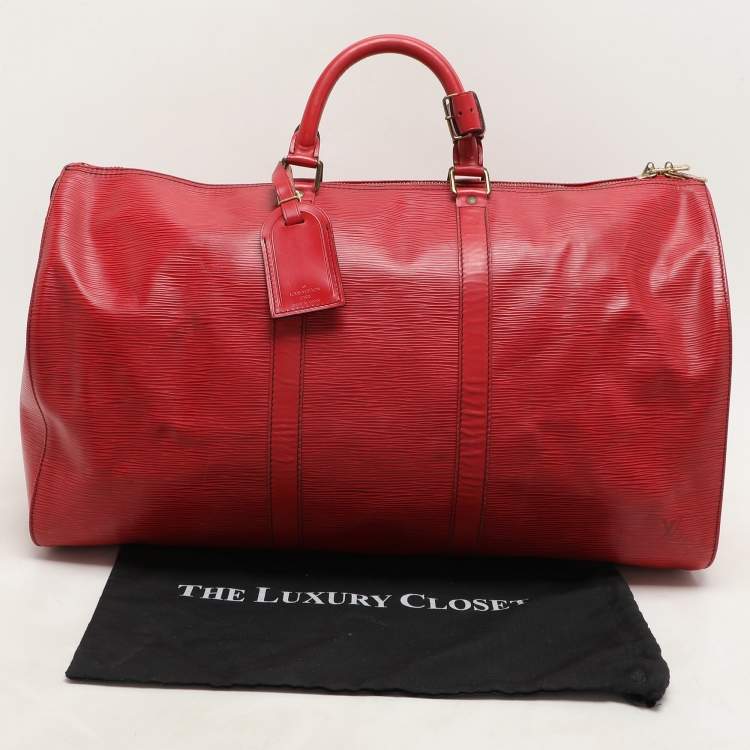 Pre Owned Louis Vuitton Red Epi Leather Keepall 50 Bag