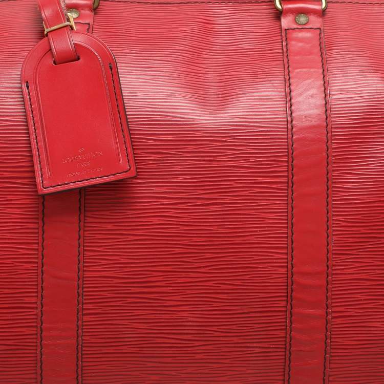 Pre Owned Louis Vuitton Red Epi Leather Keepall 50 Bag