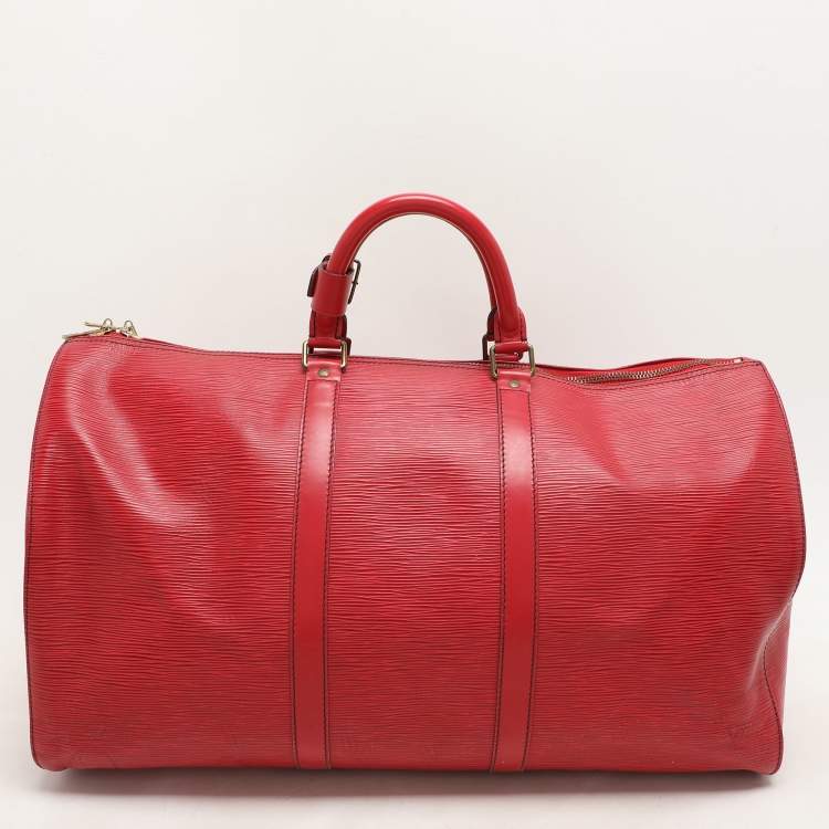 Pre Owned Louis Vuitton Red Epi Leather Keepall 50 Bag