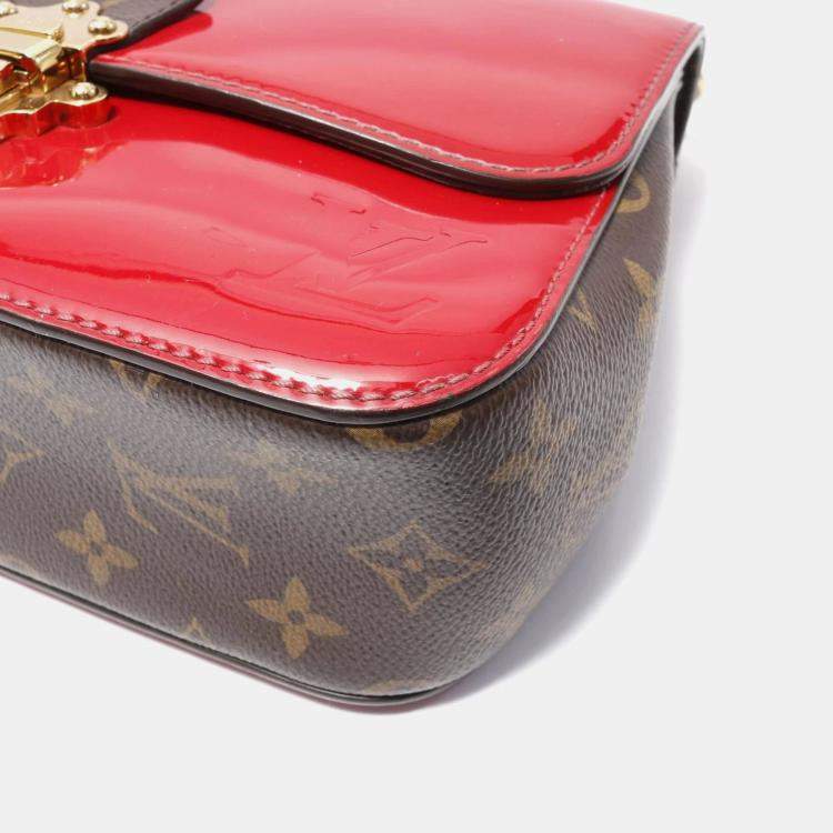 Pre Owned Louis Vuitton Patent Calfskin Monogram Cherrywood BB Scarlet Crossbody Bag