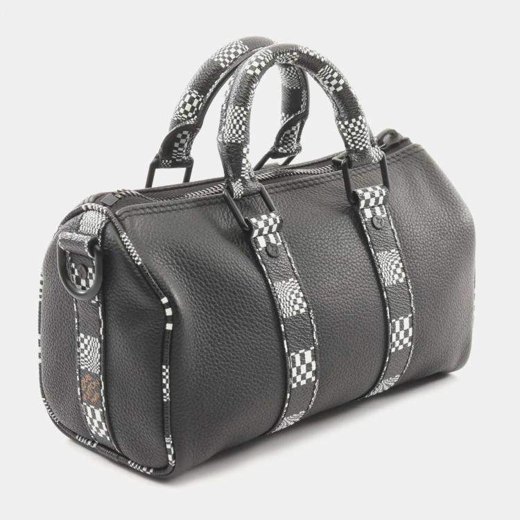مملوكة مسبقًا Louis Vuitton Black Leather with Limited Edition Distorted Damier XS Keepall Bandouliere Bag 
