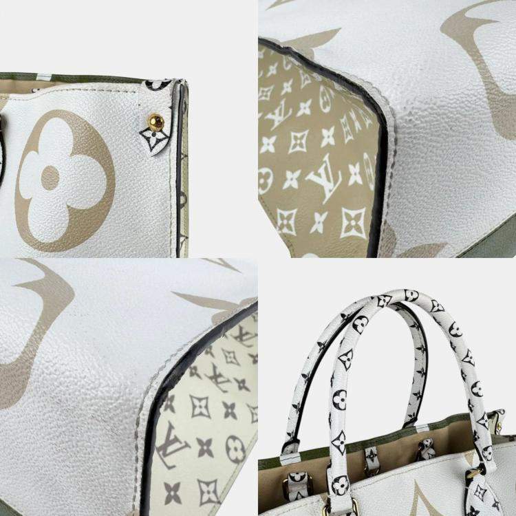Pre Owned Louis Vuitton Kaki Beige Coated Canvas Monogram Giant Onthego GM Tote Bag