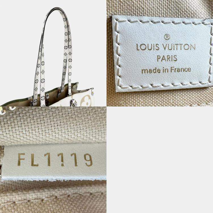 Pre Owned Louis Vuitton Kaki Beige Coated Canvas Monogram Giant Onthego GM Tote Bag