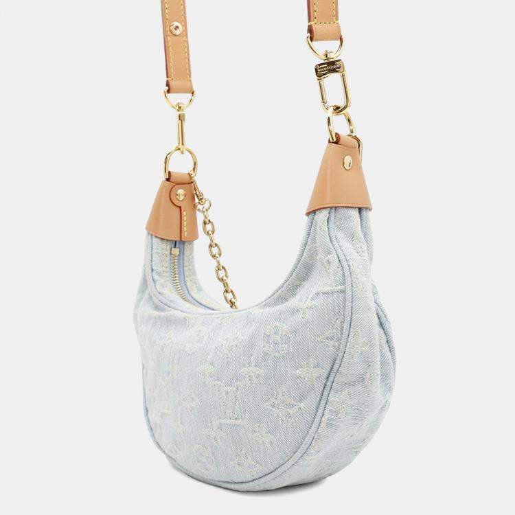 Pre Owned Louis Vuitton Light Blue Monogram Denim Loop Shoulder Bag