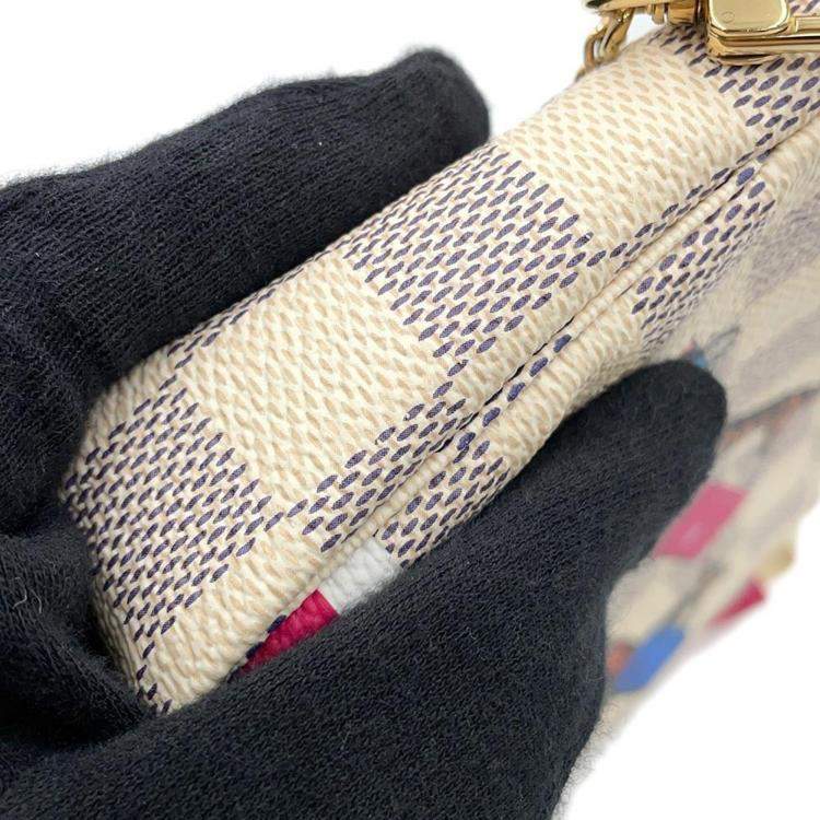 Pre Owned Louis Vuitton Beige Damier Azur Canvas Mini Pochette Accessoires Shoulder Bag