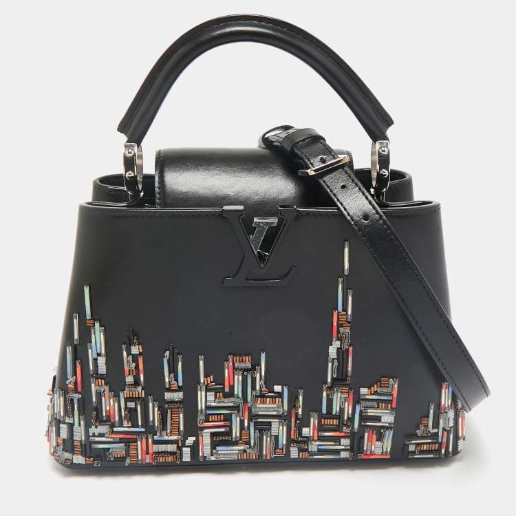 Pre Owned Louis Vuitton Black Leather Beaded Skyline Capucines BB Bag