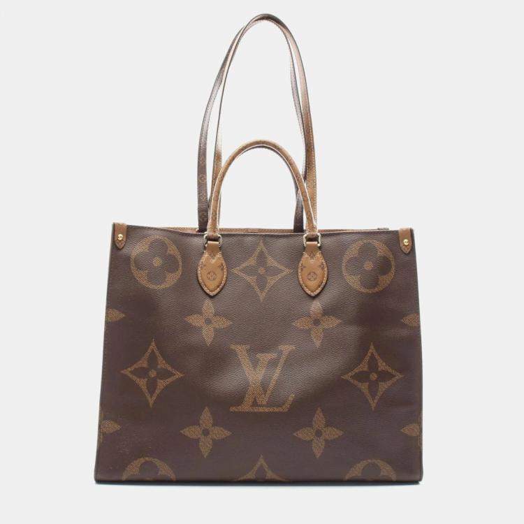 Pre Owned Louis Vuitton Brown Beige Monogram Giant Reverse OnTheGo GM Tote Bag
