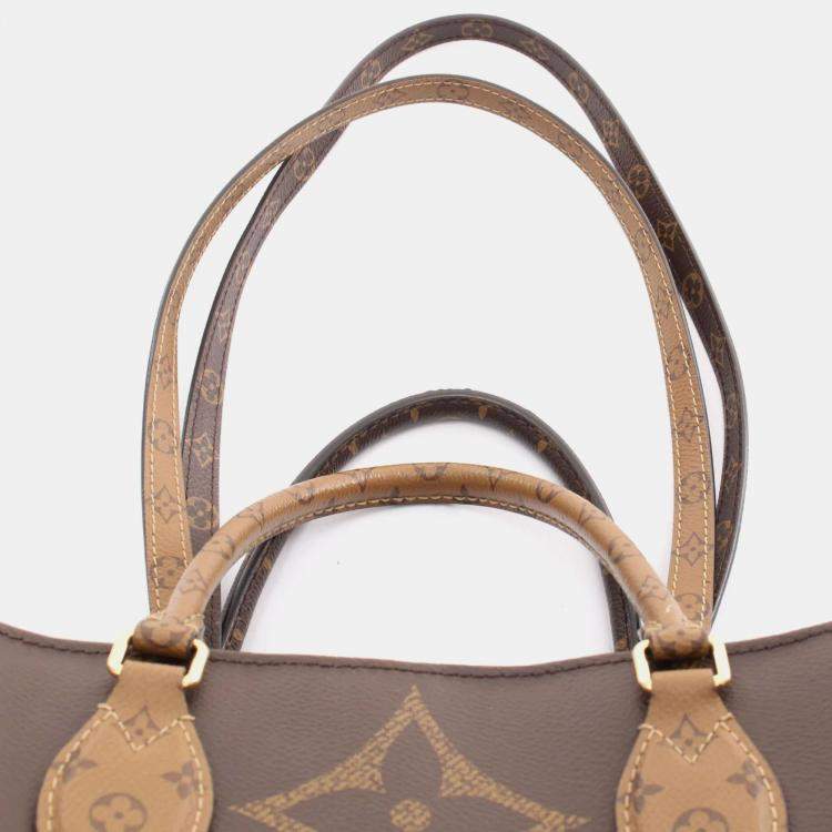 Pre Owned Louis Vuitton Brown Beige Monogram Giant Reverse OnTheGo GM Tote Bag