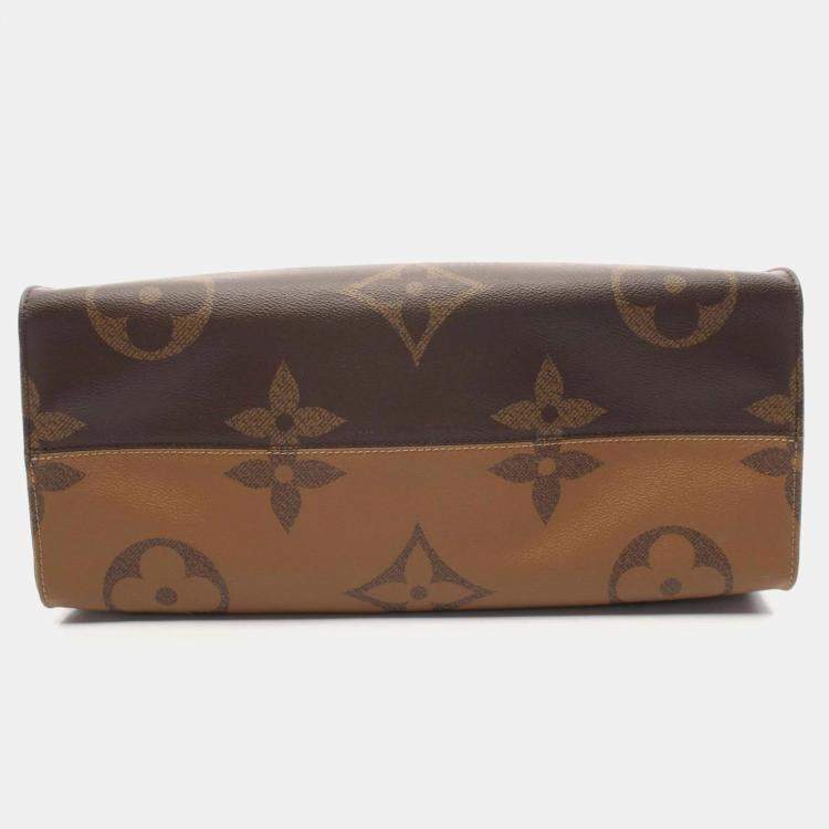 Pre Owned Louis Vuitton Brown Beige Monogram Giant Reverse OnTheGo GM Tote Bag