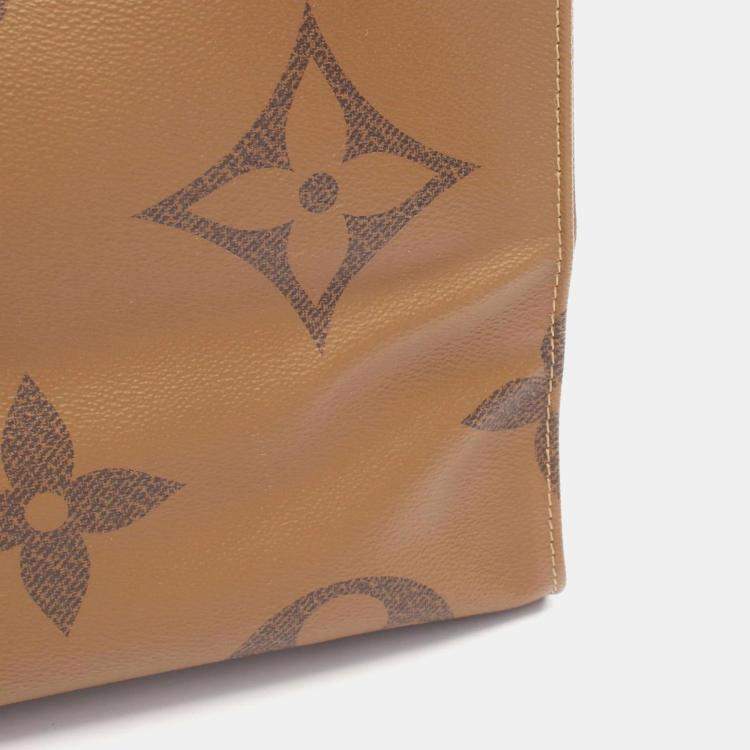 Pre Owned Louis Vuitton Brown Beige Monogram Giant Reverse OnTheGo GM Tote Bag