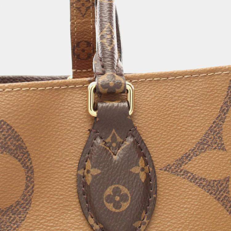 Pre Owned Louis Vuitton Brown Beige Monogram Giant Reverse OnTheGo GM Tote Bag