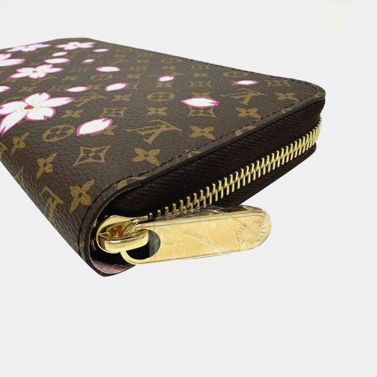 Pre Owned Louis Vuitton Brown Monogram Canvas Takashi Murakami Cherry Blossom Long Zippy Wallet