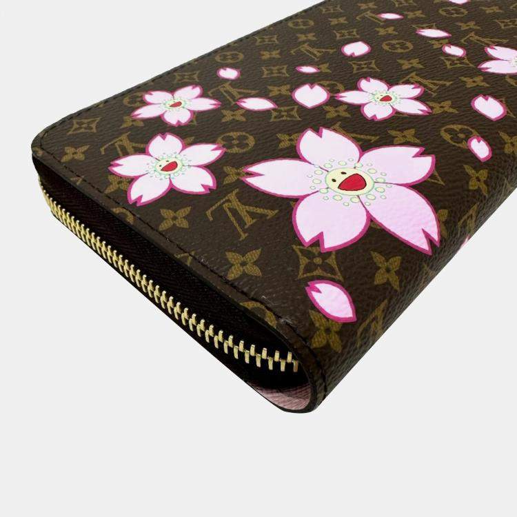 Pre Owned Louis Vuitton Brown Monogram Canvas Takashi Murakami Cherry Blossom Long Zippy Wallet