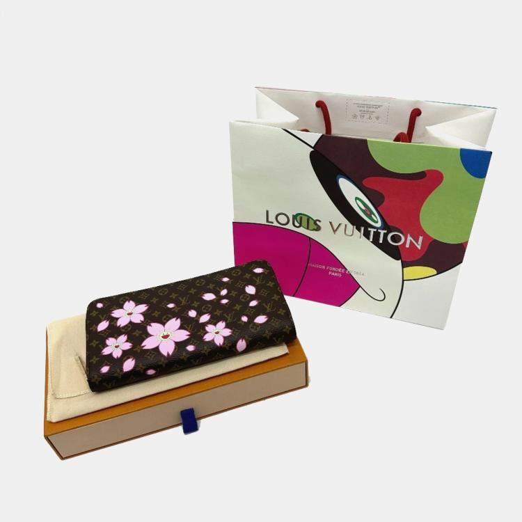 Pre Owned Louis Vuitton Brown Monogram Canvas Takashi Murakami Cherry Blossom Long Zippy Wallet