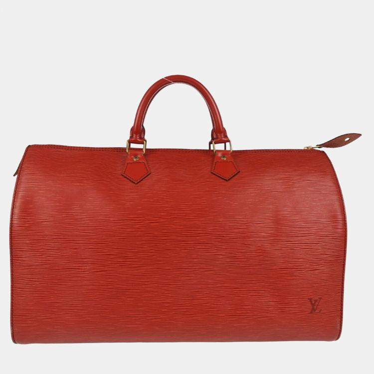 Pre Owned Louis Vuitton Red Epi Speedy 40 Duffle Handbag