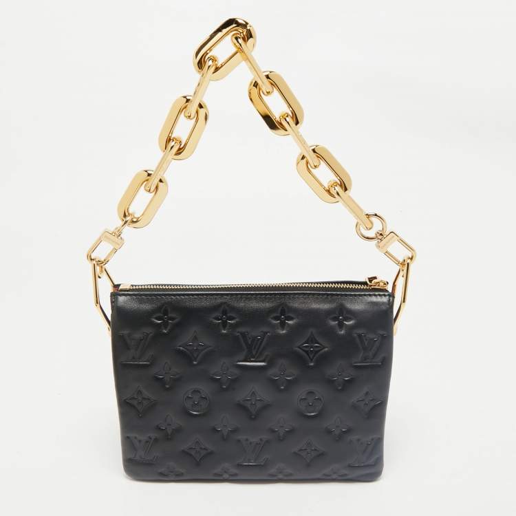 Pre Owned Louis Vuitton Black Monogram Embossed Puffy Leather Coussin BB Bag