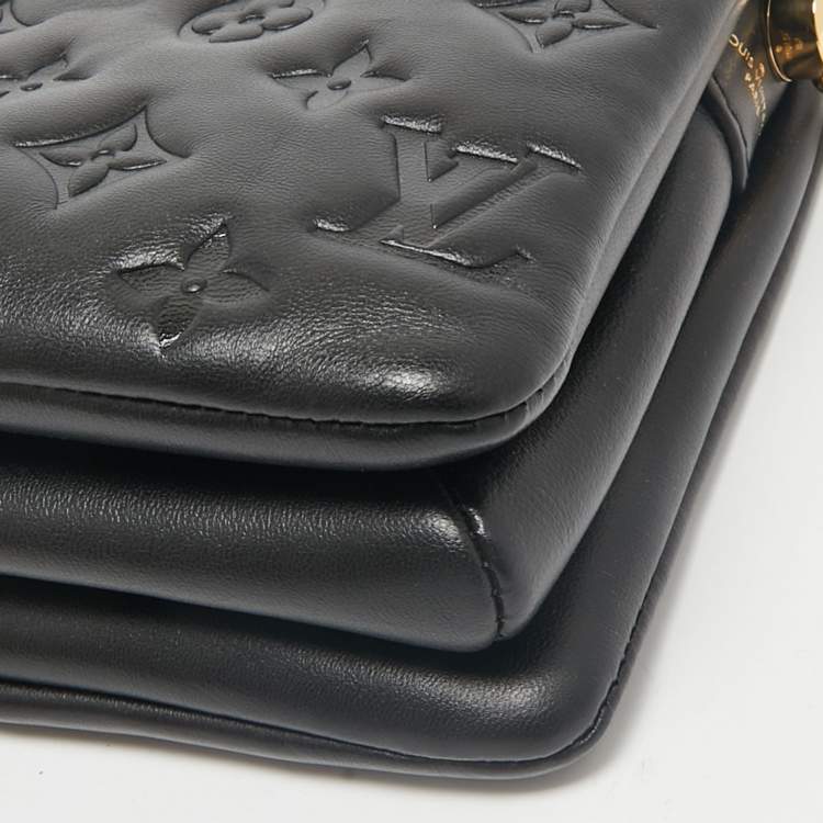 Pre Owned Louis Vuitton Black Monogram Embossed Puffy Leather Coussin BB Bag