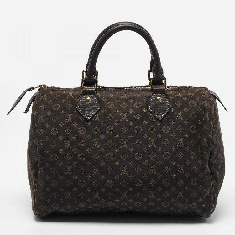Pre Owned Louis Vuitton Fusain Monogram Mini Lin Canvas Speedy 30 Bag