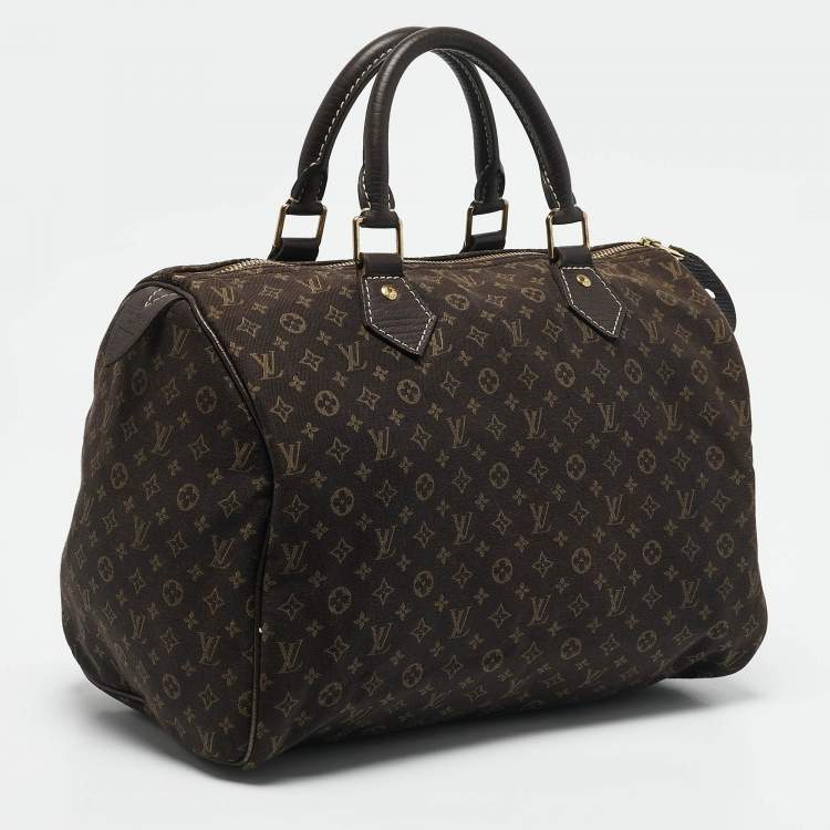 Pre Owned Louis Vuitton Fusain Monogram Mini Lin Canvas Speedy 30 Bag