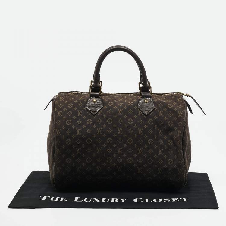 Pre Owned Louis Vuitton Fusain Monogram Mini Lin Canvas Speedy 30 Bag