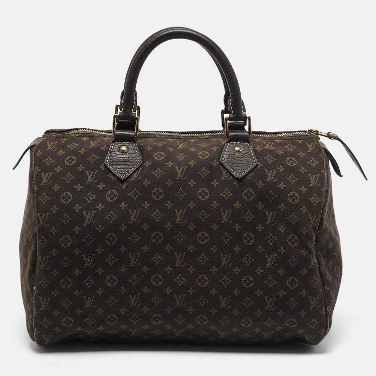 Pre Owned Louis Vuitton Fusain Monogram Mini Lin Canvas Speedy 30 Bag