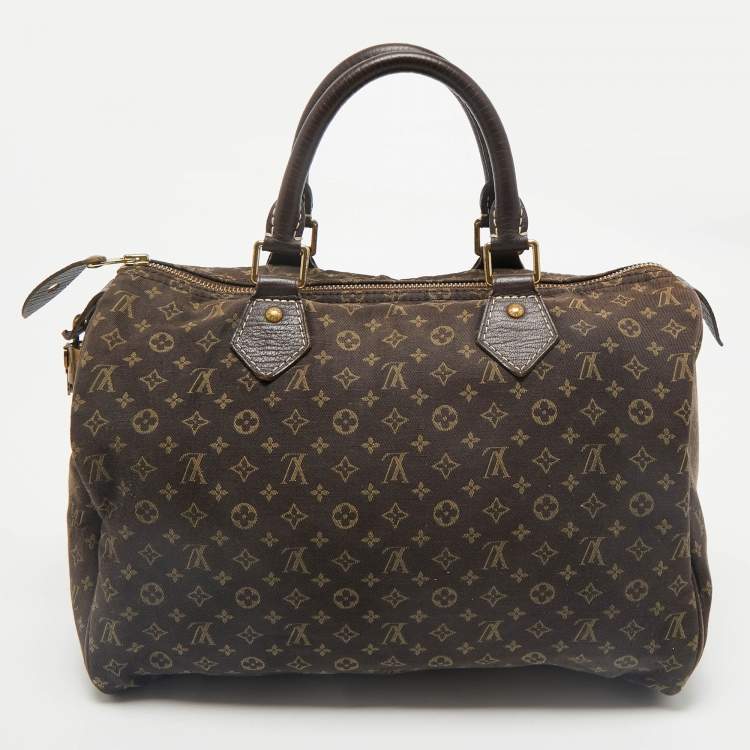Pre Owned Louis Vuitton Fusain Monogram Mini Lin Canvas Speedy 30 Bag