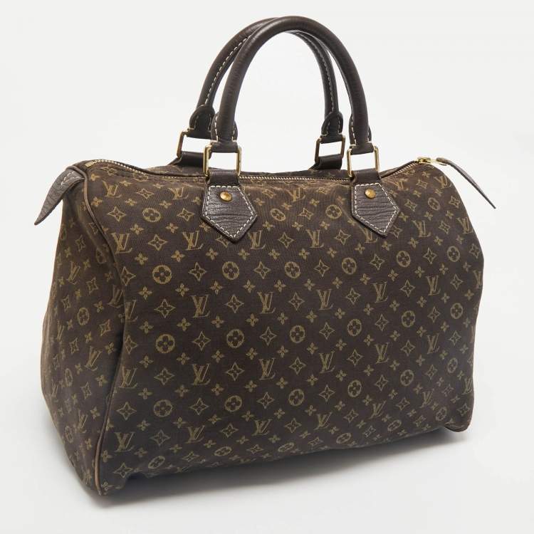 Pre Owned Louis Vuitton Fusain Monogram Mini Lin Canvas Speedy 30 Bag